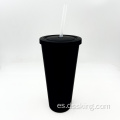 Tumero de doble pared de plástico negro de goma para 22 oz/24 oz/650 ml de vaso de paja